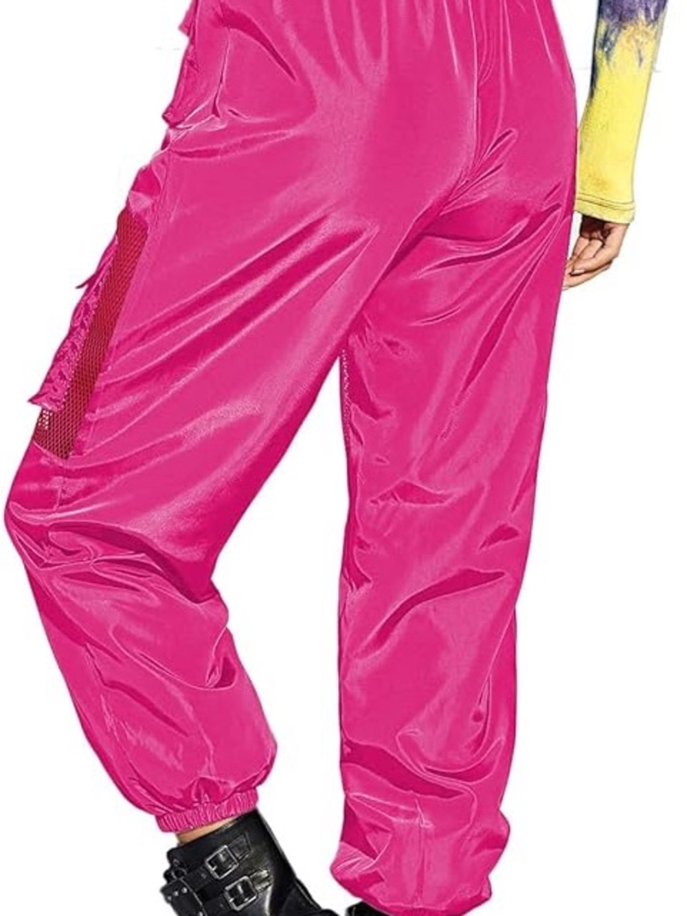 Bright Pink Elastic-Waist Cargo Joggers - Size Small